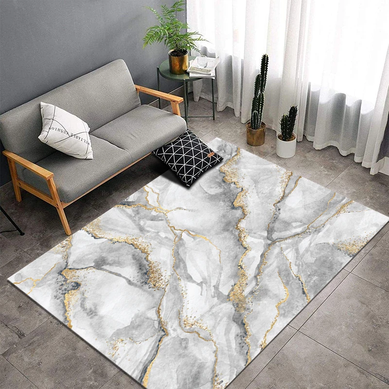 

White Simple Marble Texture Golden Lines Gradient Fluid Abstract Background Flannel Floor Rugs By Ho Me Lili Home Decor