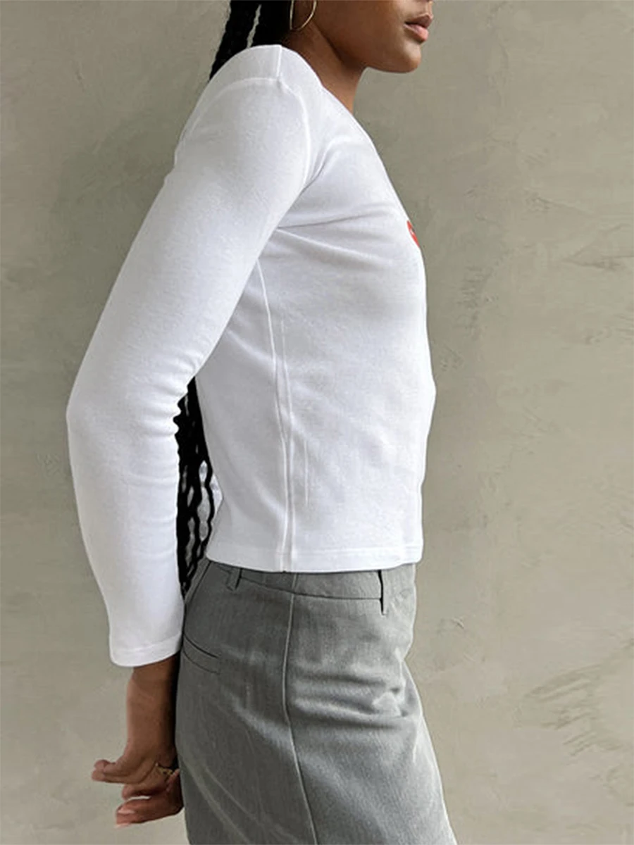 Женские футболки Mxiqqpltky с длинным рукавом милые рубашки круглым вырезом и принтом