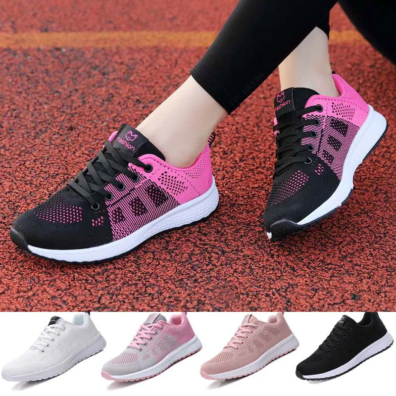 

2021 Sneakers Women Shoes Flats Casual Tennis Shoes Summer Lace-Up Mesh Light Breathable Female Zapatillas De Deporte Para Mujer