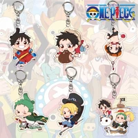 anime one piece double sided keychain cartoon luffy with hat pendant acrylic lucency key chain bag key accessories silicon