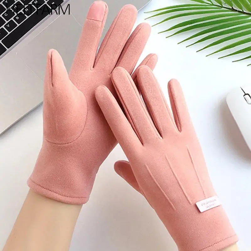 

New Women Winter Keep Warm Touch Screen Thin Fleec Section Suede Fabric Female Elegant Solid Soft Cycling Drive Gloves