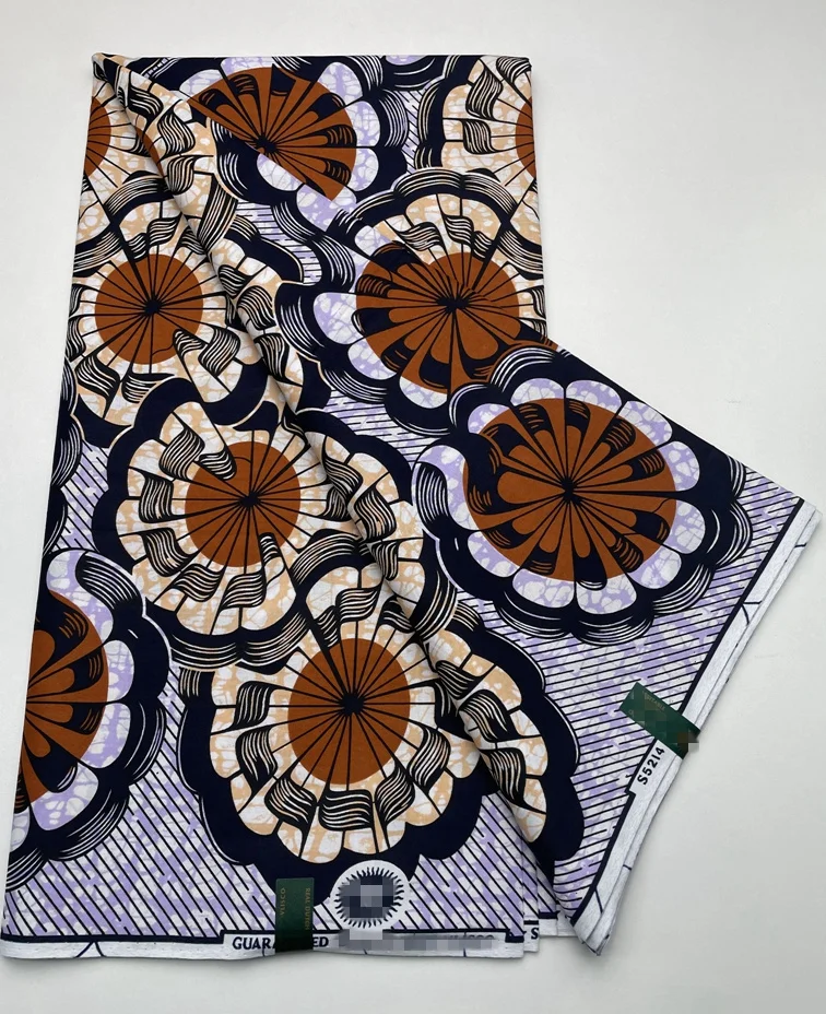 

Новая нигерийская африканская восковая ткань, хлопковая ткань с принтом, батик, Анкара, высокое качество, оригинальный настоящий восковой материал из Ганы, 6 ярдов