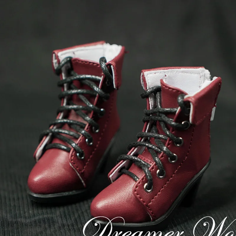 BJD SD Doll 1/4 1/3 Shoes Vintage Pointy Lace-up High Heel Ankle Boots
