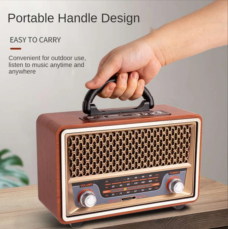 High Quality Wooden Retro Portable Radio Music Player AM/FM/SW Multi-function Bluetooth Speaker Subwoofer Card Audio Caixadesom