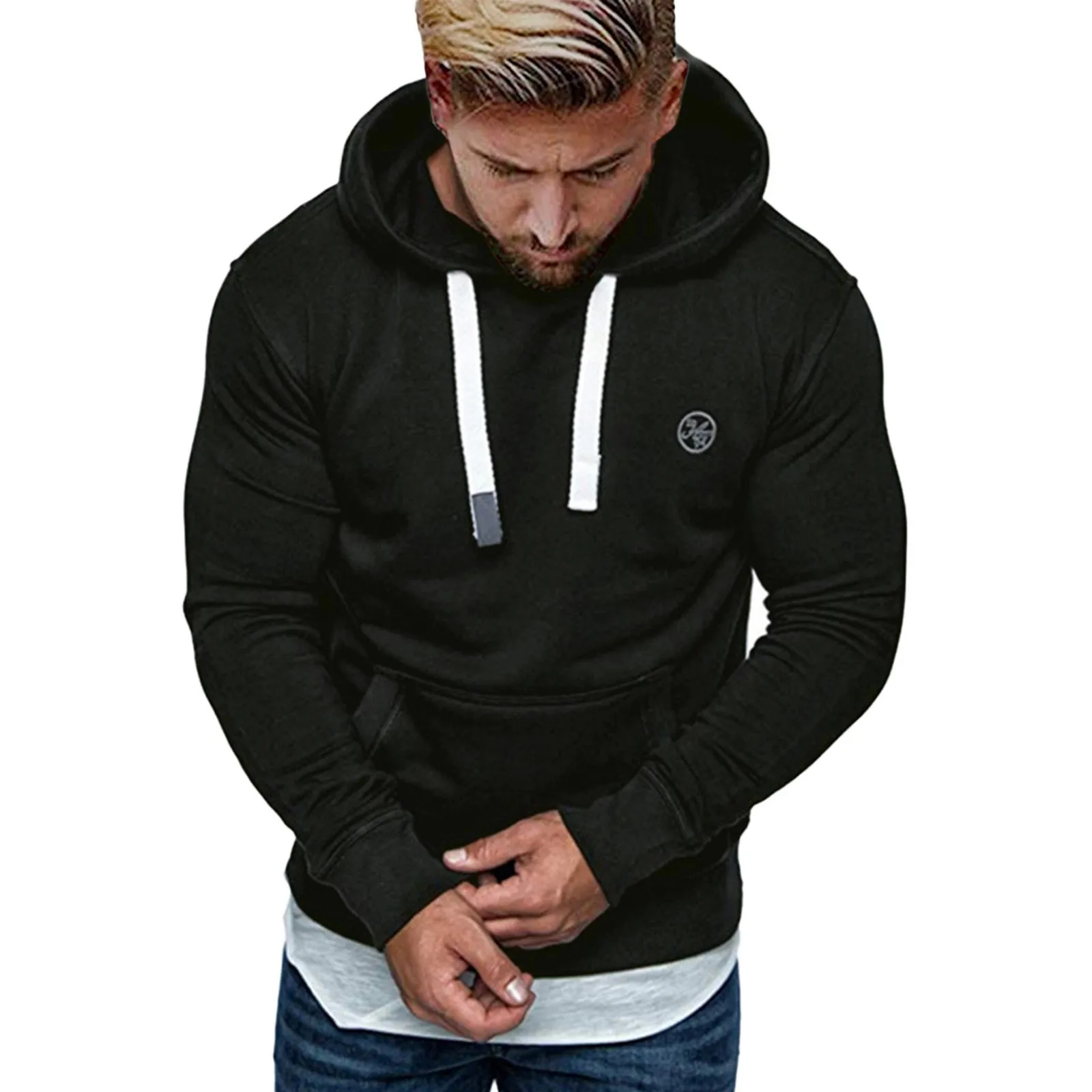 

Men's Autumn And Winter Solid Color Sweaters Top Embroidery Long Sleeved Hooded Soft Warm Men Hoodies 2xl Mens Hoodie