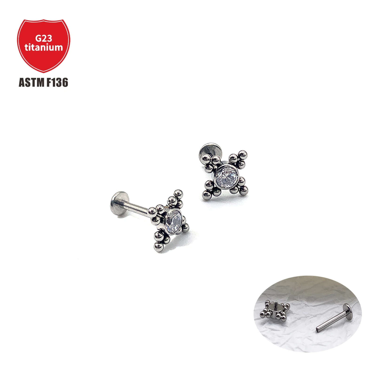 

F136 Earrings Daily Wear Internal Threading Bag Inlaid Vermiculite Welding Round Beads Ears Bone Nails Human Puncture Jewelry