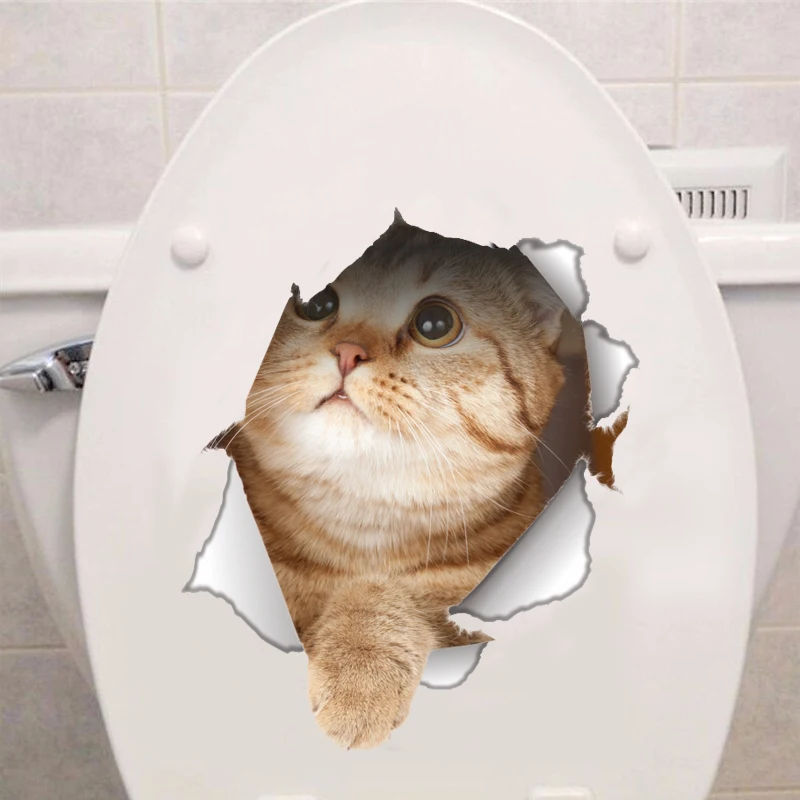 Фото 3D забавная наклейка с котом для туалета, наклейка на крышку унитаза, наклейки на стену, аксессуары для туалета с животными, украшения для дома и ванной комнаты №3