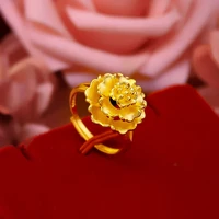 hoyon trendy gold color ring 18k elegant flower opening ring for women wedding engagement jewelry not fade gold rings gifts box