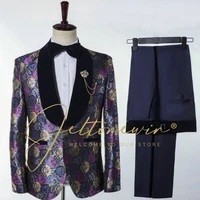 jeltonewin ensembles de blazers terno masculino slim fit 2022 real photo 2 piece floral wedding party suit clothing groom tuxedo