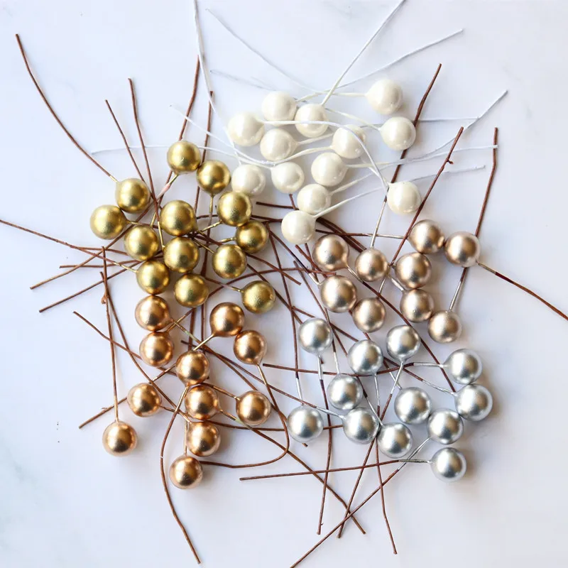 

10mm Christmas Decoration Artificial Berry Gold Silver Cherry Stamen Mini Fake Berries Flowers Pearl Beads for DIY Party Craft