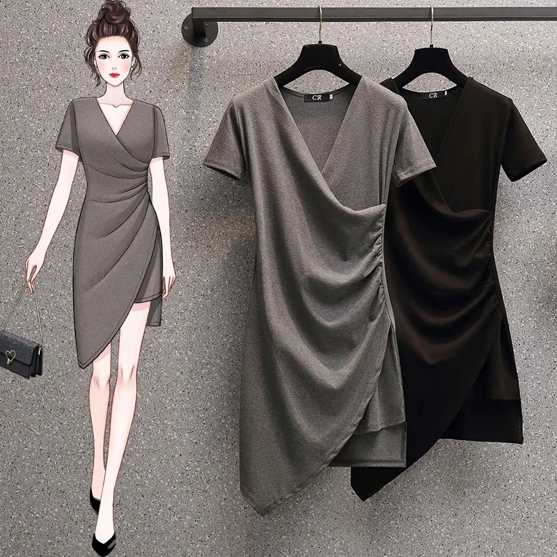 

summer women fashion Sexy Women Party Dress Solid Color mini Short Sleeve Deep V-Neck Dress Skinny Bag Hip Dress Office Short