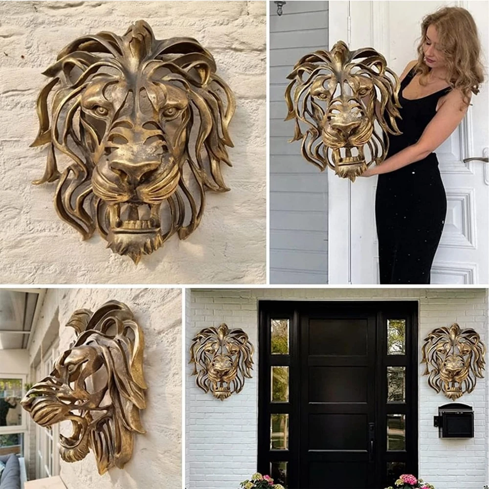 

New Large Lion Head Wall Mounted Art Sculpture Gold Resin Lion Head Art Wall Luxury Decor Kitchen Wall Bedroom Dropshippin Rare