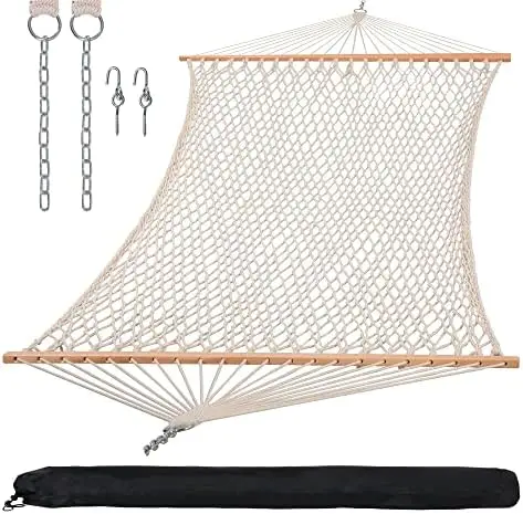 

Traditional Rope Double Hammock with Hardwood Spreader Bar and Carrying Bag, 450 lbs Capacity, Natural Conejos accesorios bebede
