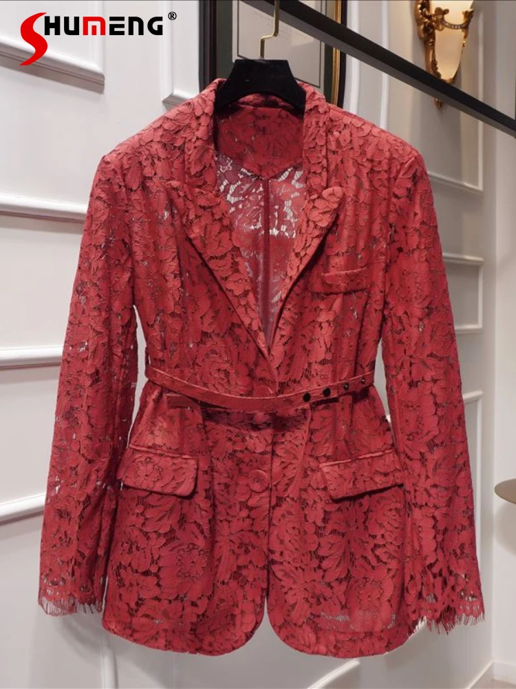 

Fall 2022 Women Clothing Soft Loose Thin Lace Suit Coat Woman Suit Collar Long Sleeve Single-breasted Lace Blazer Jacket Female