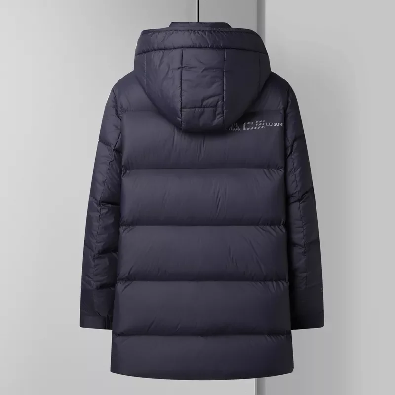 2022New Winter Men's Mid-length Warm Down Jacket Fashion Casual Hooded White Duck Down Coat Male Brand Clothing