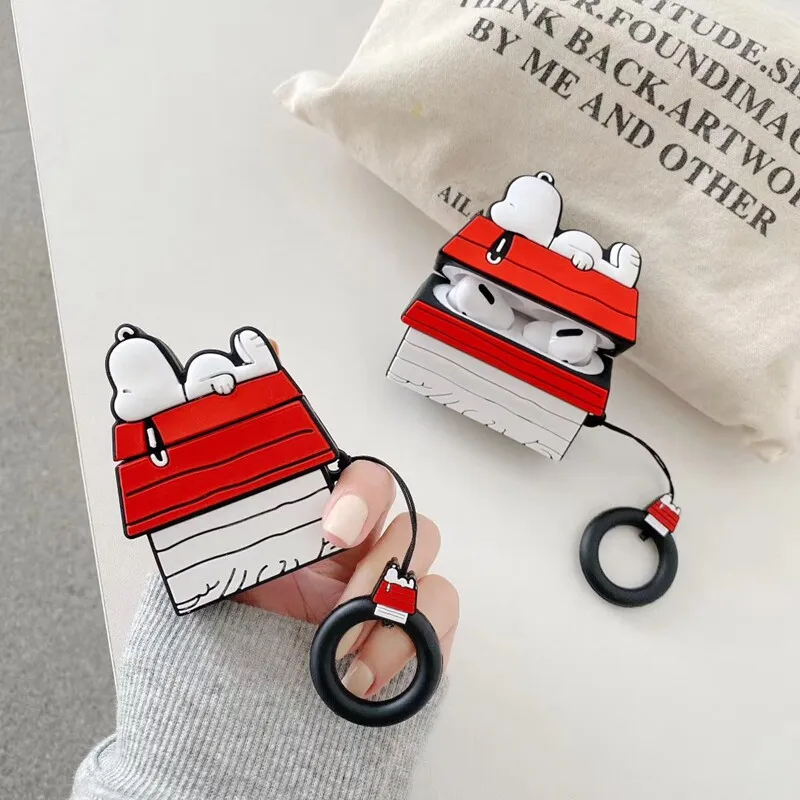 Фото 3D-чехол для наушников с милым мультяшным Снупи для Airpods 4, 2, 3, 1, Pro 3, 2, беспроводных Bluetooth-гарнитур, защитный мягкий чехол с подвеской №1