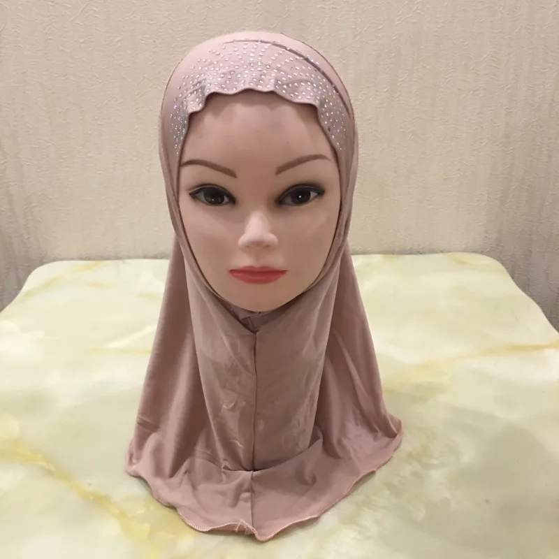 

Little Girl Headscarf Cute Hat Ice Silk Scarf Prayer Cap Fit 2-6 Years Old Muslim Kids Instant Pull on Islamic Headscarf