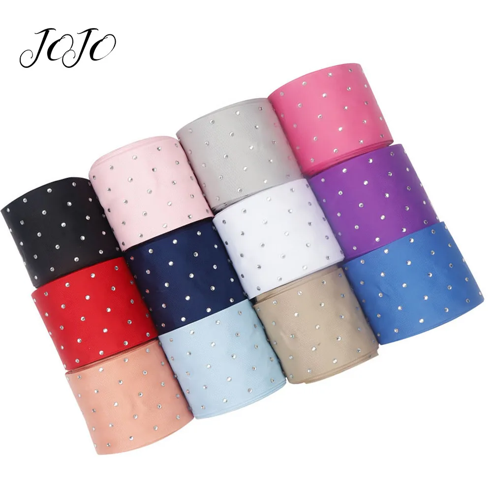 

JOJO BOWS 75mm 2y Solid Grosgrain Ribbon Bronzing Transparent White Rhinestone Diamond DIY Hair Bows Apparel Sewing Materials