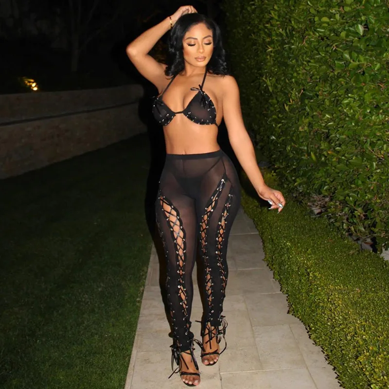 Новый дизайн прозрачный сетчатый бюстгальтер ecoine короткий топ леггинсы люверсы