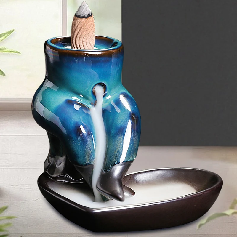 

Creative Blue Ceramics Censer Burner Long Lasting Smoke Pour Backflow Incense Holder Sandalwood Aromatherapy Furnace Home Decor