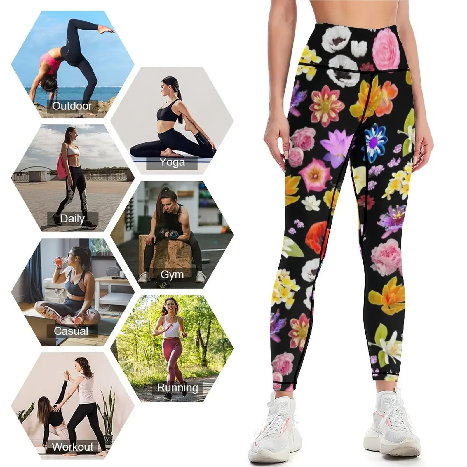Фото Леггинсы Ediemagic Flora для физкультуры и спорта, женские спортивные брюки для бега, женские леггинсы №4