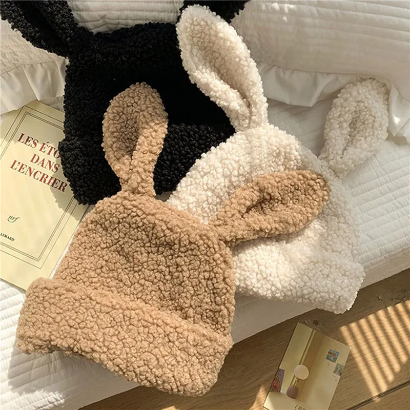 

Draping Rabbit Ears Cashmere Hat Women Autumn And Winter Knitted Wool Hat Winter Thicken Warm Korean Version Of Japanese Hat