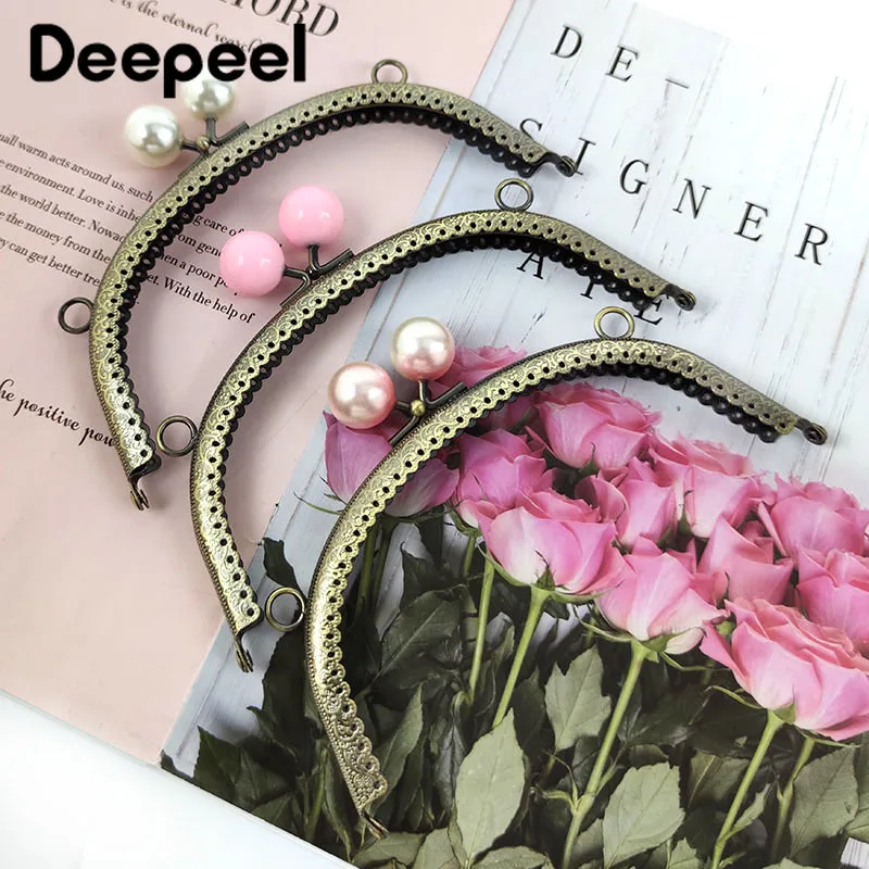 5Pcs Deepeel 16.5cm Colored Bead Metal Bag Handle DIY Handmade Sewing Brackets Kiss Clasp Purse Frame Handles for Making Bags