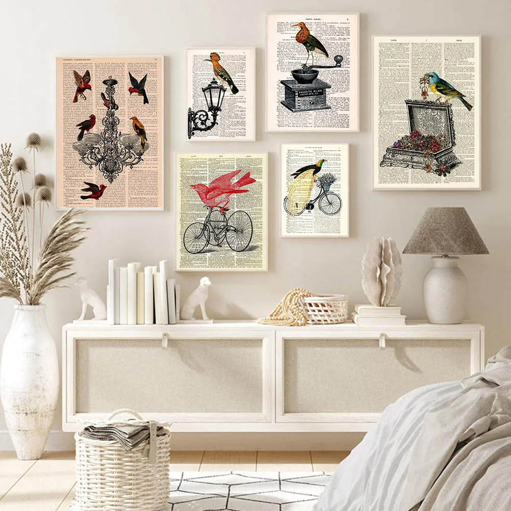 Картина на холсте в стиле ретро с изображением птицы настенный постер