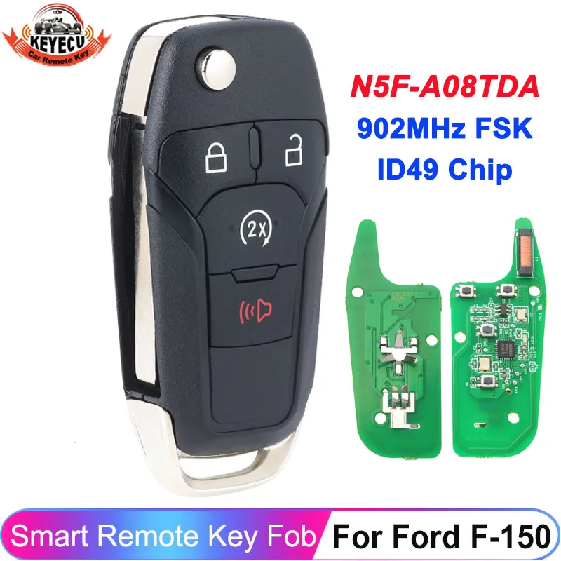 KEYECU N5F-A08TDA Flip Remote Key FSK 902MHz PCF7945P 49 Chip For Ford F150 F250 F350 F450 F550 Ranger 2015-2020 HU101 Blade