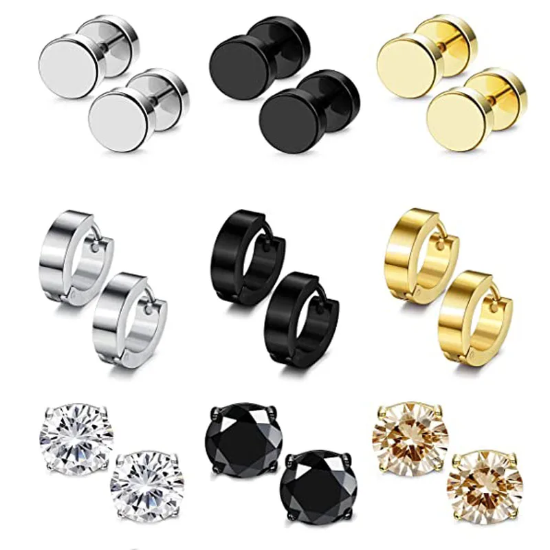 

9 Pairs of Stainless Steel Zircon Earrings Hoop Earrings Set for Men and Women Perced Earrings Hypoallergenic