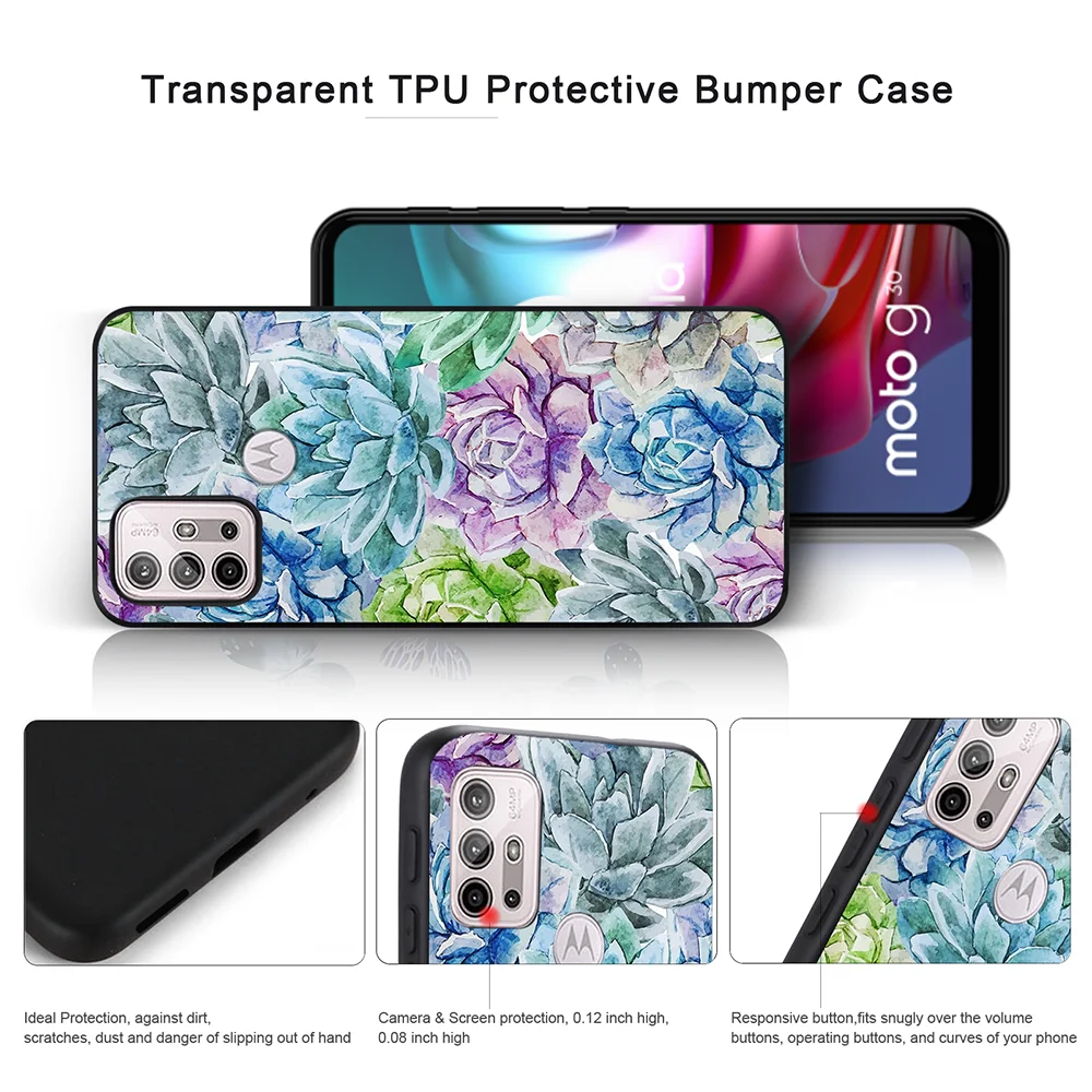 silicone black phone case for motorola moto g30 g9 play g40 fusion e7 e20 e40 e7 plus g20 g50 g60 succulent cactus covers coque free global shipping