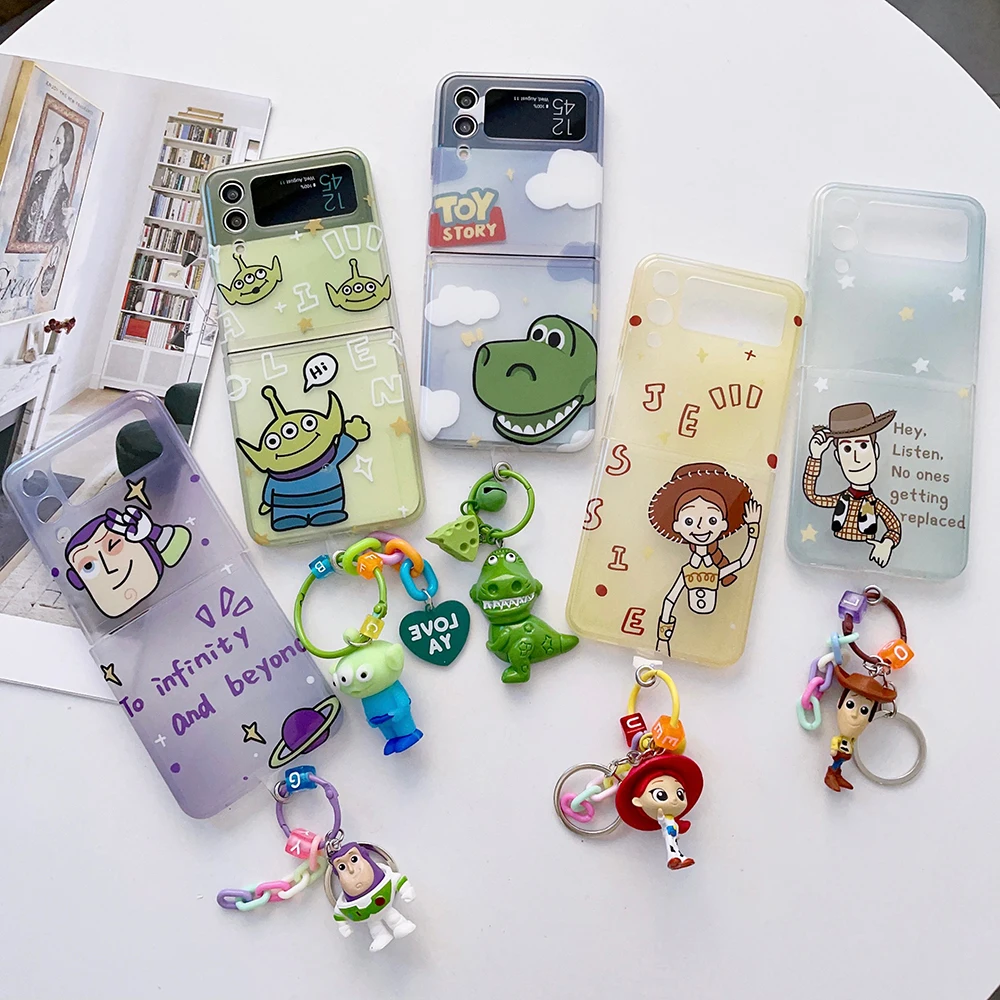 

Disney toy story Monsters Inc with Keychain 3D Doll Phone Case For Samsung Galaxy Z Flip 3 4 5G ZFlip3 ZFlip4 Flip3 Flip4 Cover