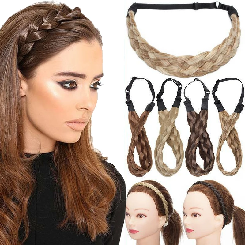 

Girls Synthetic Braided Headbands Fake Hair Plaited Hair Band Braiding Hair Accessories Hair Extension Hairpiece for Women