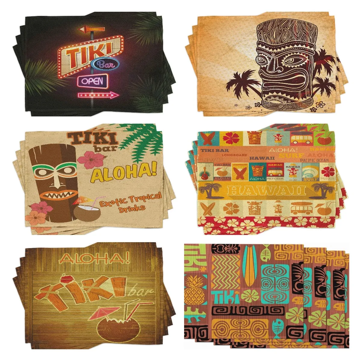 Барные коврики Tiki набор из 4 старых неоновых знаков иллюстрация открытой полосы