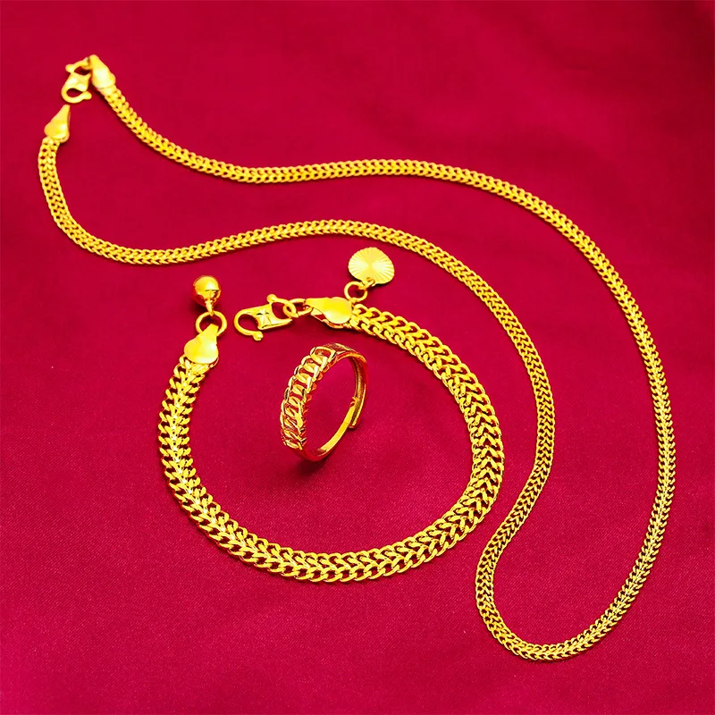 

2023 Spring Summer and Autumn Golden Women's Jewelry Set Elegant Necklace and Bracelet and Ring Fashion Accessories