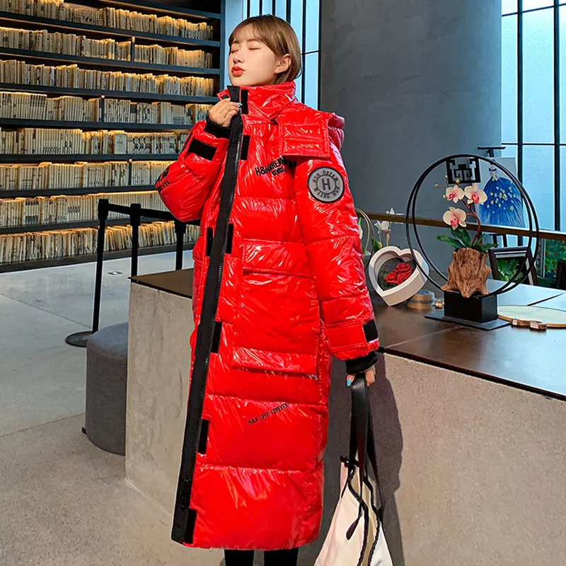 Fashion Winter Coats Long Reflective Jackets Warm Parkas Female Glossy Winter Jacket Women Hooded Casual Waterproof Overcoat Ins