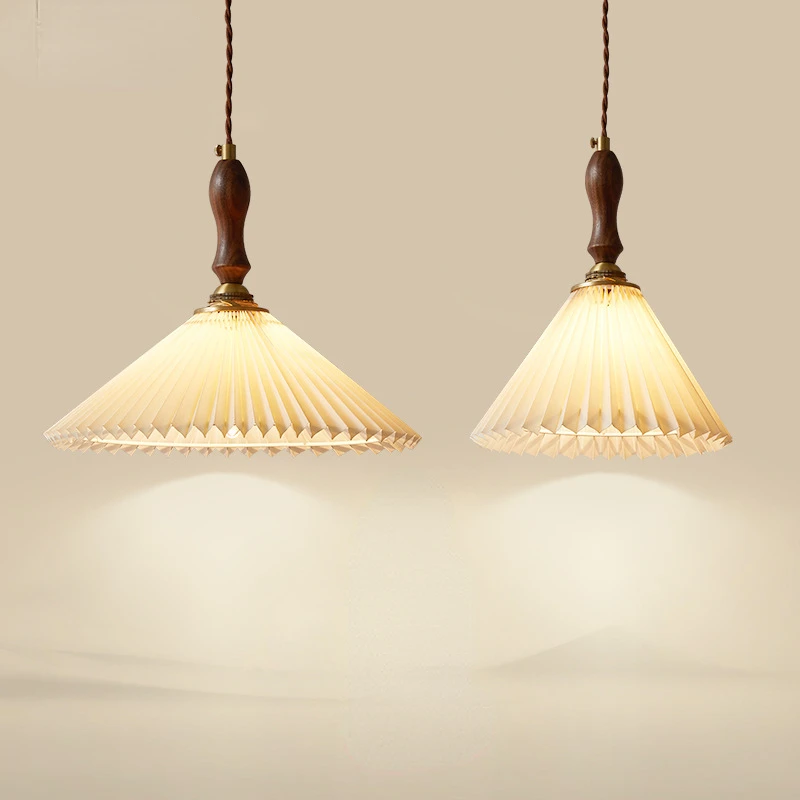 

Wabi-sabi Ceiling Chandelier Personalized Pleated Fabric Living Room Chandeliers Restaurant Bar Walnut Hanging Chandelie