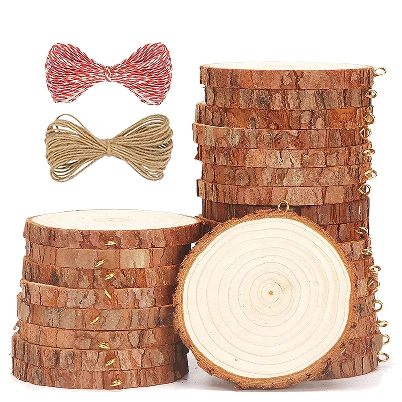 

Деревянные кусочки из натурального необработанного дерева, Рождественское украшение для рукоделия и искусства, деревянные круги, предвари...