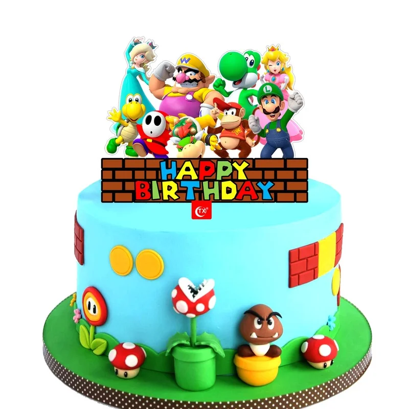 

Super Mario Bros Cartoon Birthday Party Decoration Supplies Cake Flags Anime Figures Mario Luigi Peach Princess Bowser Kids Gift