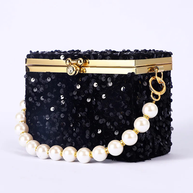 

Новинка 2022, женские вечерние сумки с блестками, жемчужный клатч, сумочки, блестящие свадебные кошельки с жемчужной цепочкой, Прямая поставк...