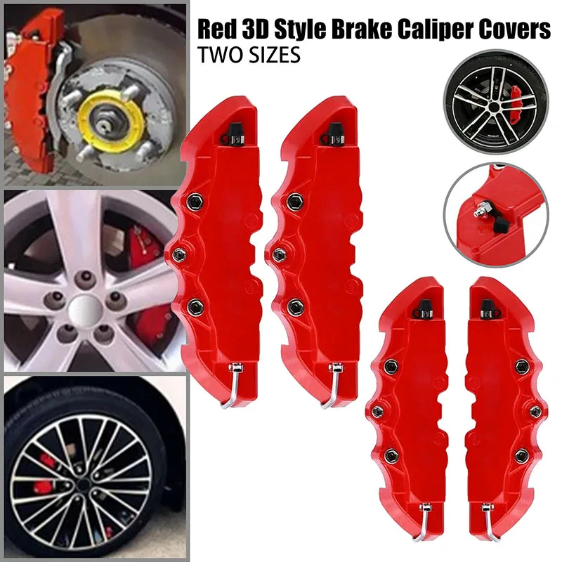 

4Pcs Brake Caliper Covers Red 3D Style Universal Car Disc Front & Rear Kits Handbrake Parts