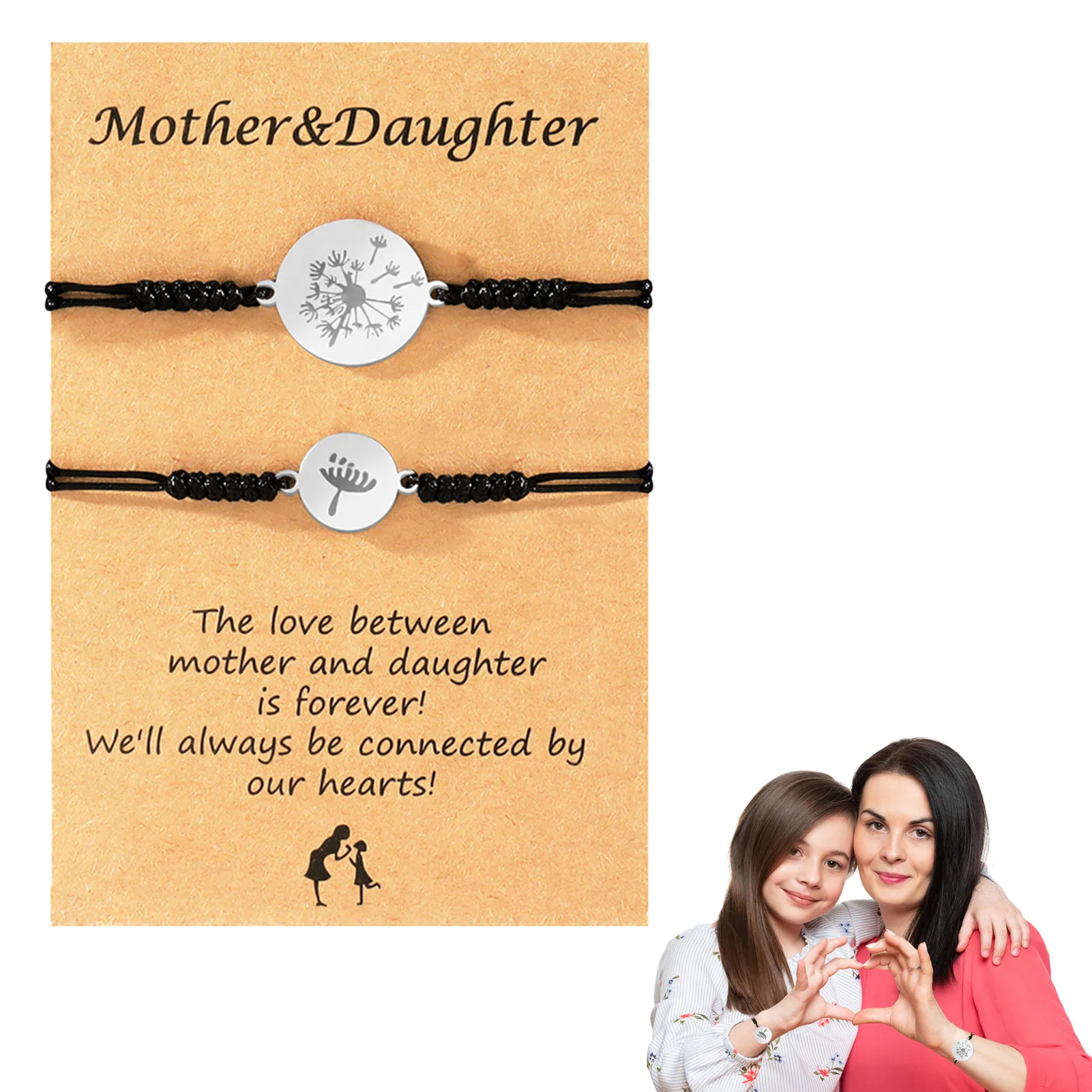 

First Day Of School Jewelry Gifts Adjustable Matching Heart Wish Bracelets Bracelet Pair For Women Dandelion Hand Decoration