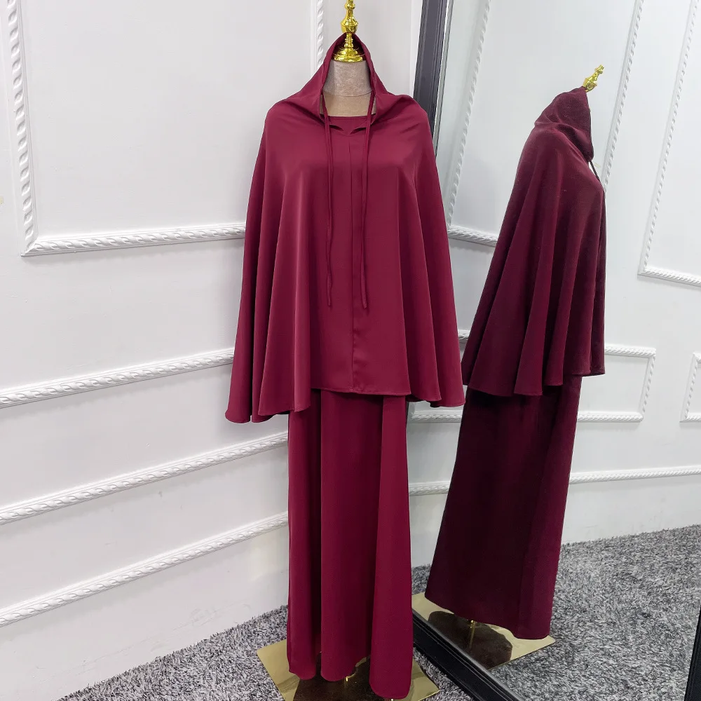 Middle East Dubai Türkiye Solid Elegant Muslim Dress Modest Two Piece Women Muslim Sets Ensemble Femme Musulmane