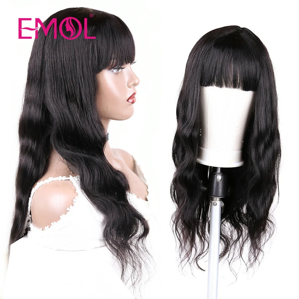 

Malaysian Body Wave Wig Full Machine Made Wig With Bang 8-30inch Long Human Hair Wigs With Bangs Remy Human Hair For Women