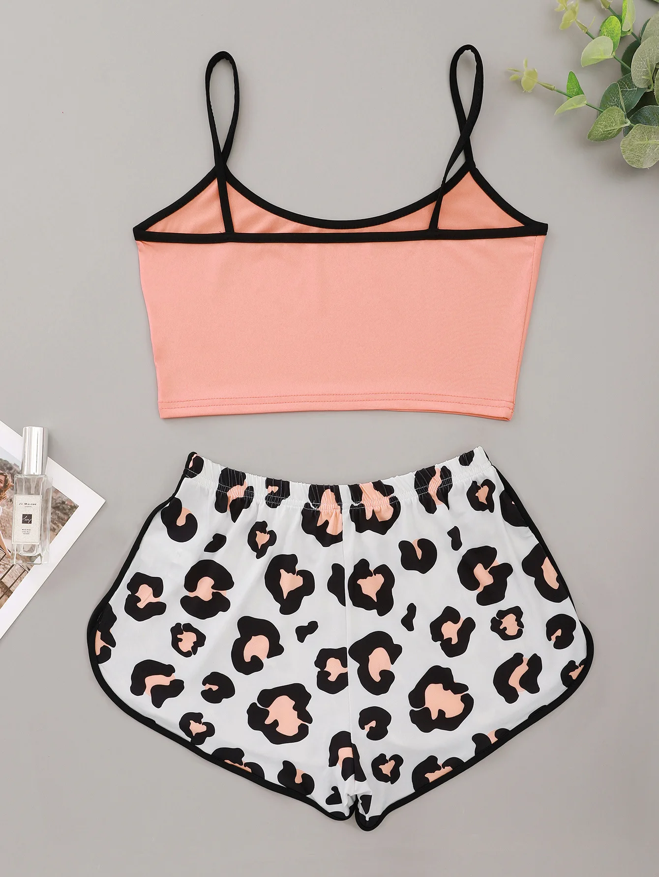 Alphabet Print Halter Top And Leopard Print Pants Home Clothing Nightdress Set Stylish Sexy Home Women Underwear Nightdress Set