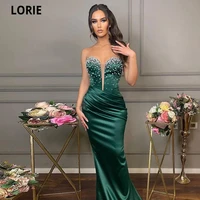 lorie modern silk satin prom dresses 2022 sleeveless luxury pearls floor length mermaid evening dress women formal green gown