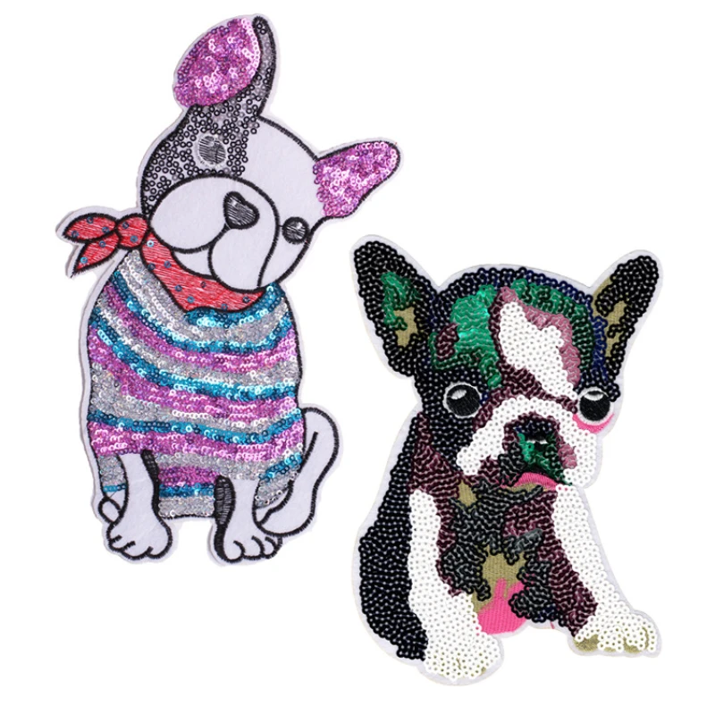 

25cm Large Cute Dog Sequined Embroidered Patches Iron on Transfers for Clothing Thermoadhesive Patches Diy Sewing Supplies