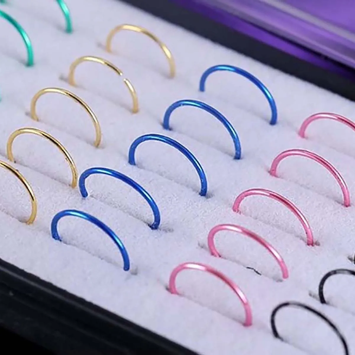 

2 Sets 40-piece Boxed Stainless Steel Nasal Rings Titanium Steel Black/Golden/Color/Steel Color Nose Studs Body Piercing Jewelry