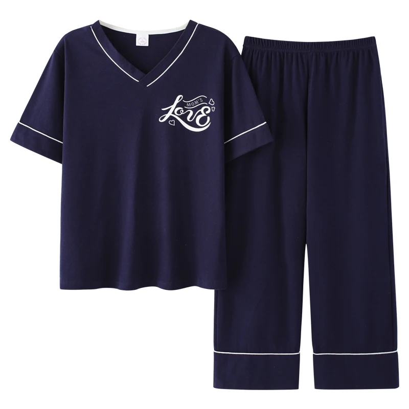 

Женская Хлопковая пижама с V-образным вырезом и надписью, 2 предмета