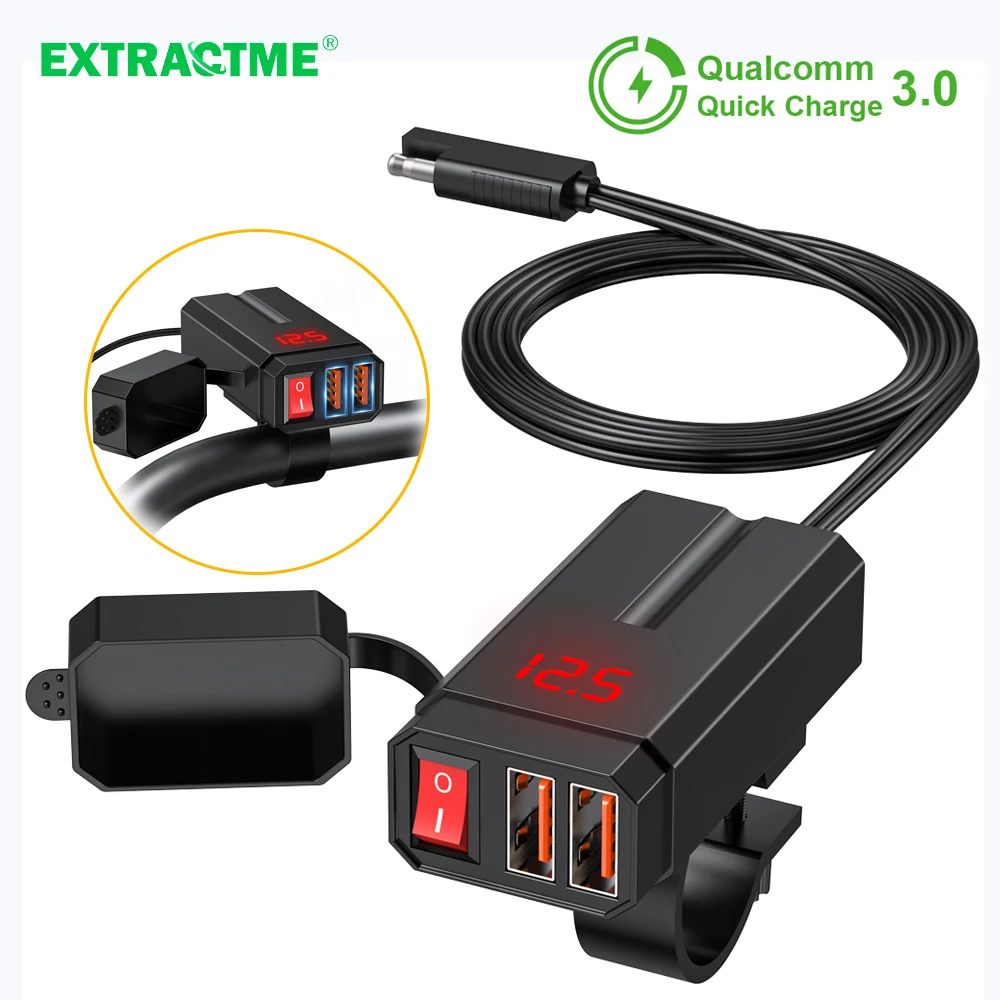 

Extractme QC3.0 12V Motorcycle USB Charger Waterproof Cell Quick Charger Socket Adapter With Switch Motorcycle Accessories